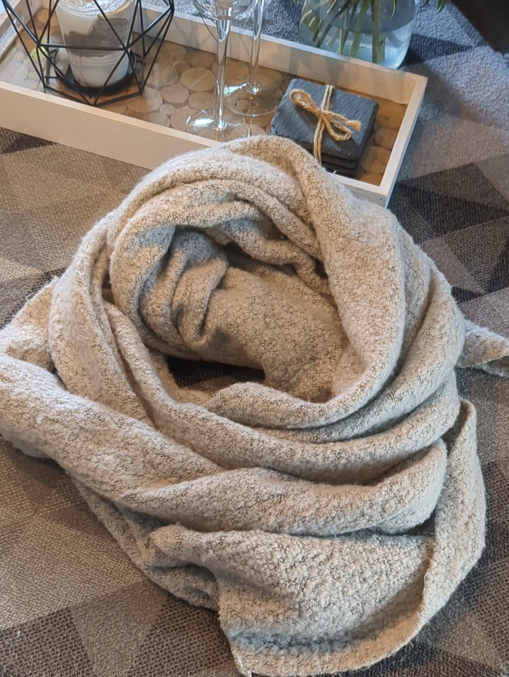 Plush Bouclé Grey Scarf - Cozy